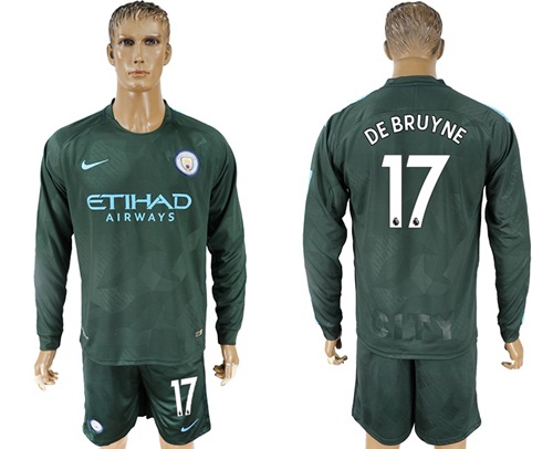 Manchester City #17 De Bruyne Sec Away Long Sleeves Soccer Club Jersey